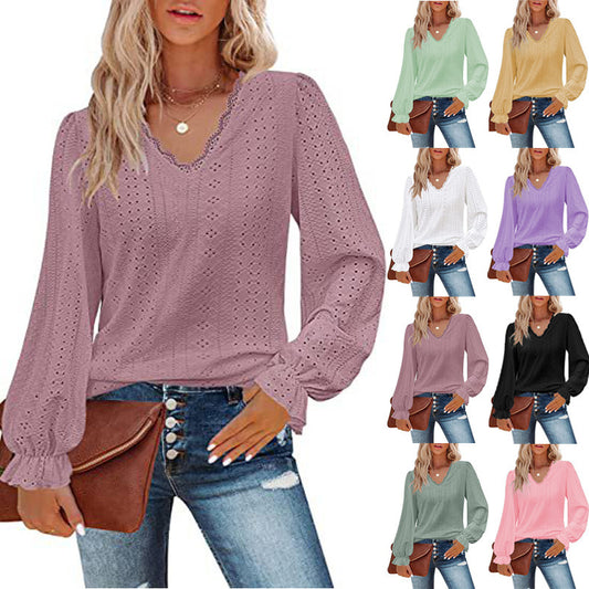 Women's Casual V-Neck T-Shirt with Geometric Pattern Cotton 1
