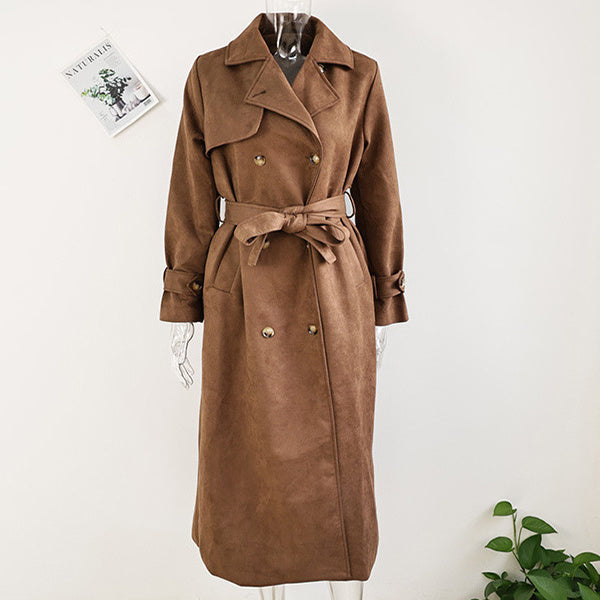 Women's Vintage Long Suede Coat Elegant Winter Style 6
