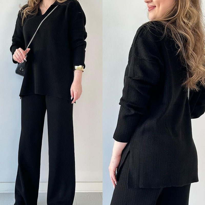 Women's Casual Two-Piece Knit Set with Elegant Collar 8