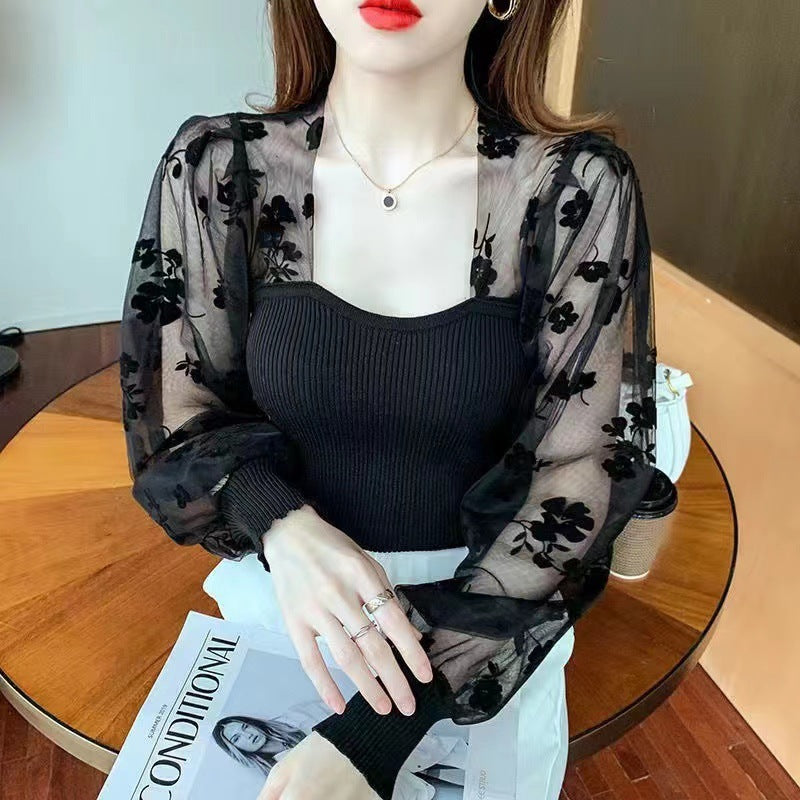 Women's Stylish Puff Sleeve Ice Silk Top Slim Fit 7