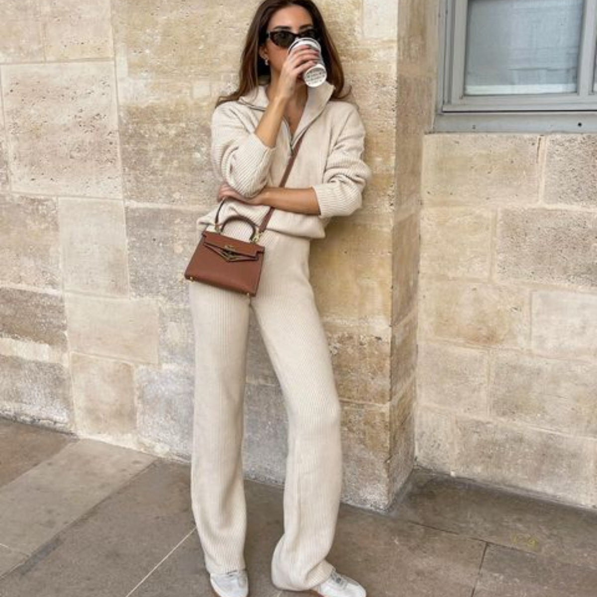 Women's Loungewear Set with Elegant Collar Soft Knit for Everyday Comfort 3