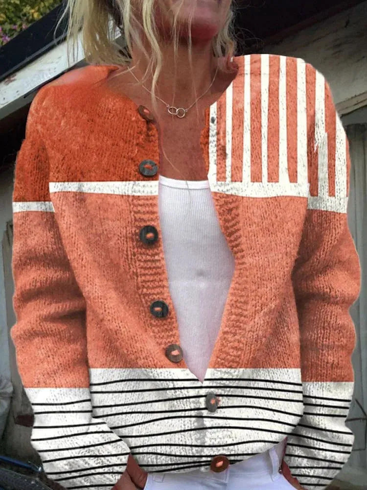 Women's 3D Printed Cardigan Sweater Knit Comfortable Modern Design 11
