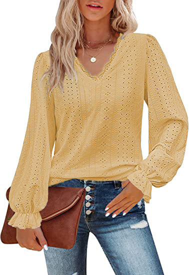 Women's Casual V-Neck T-Shirt with Geometric Pattern Cotton 5
