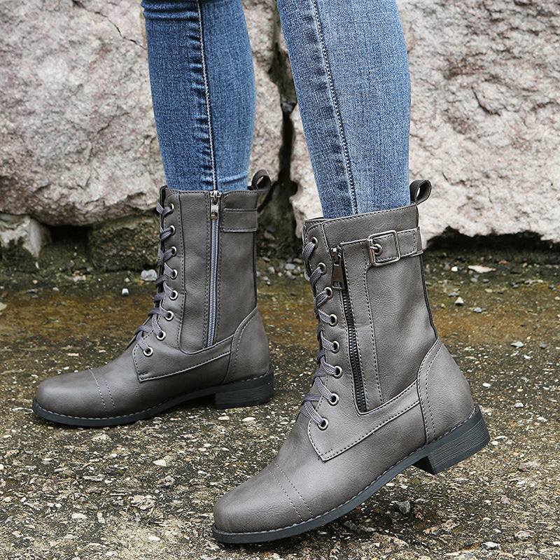 Women's Elegant Lace-Up Ankle Boots Low Heel Comfort 4