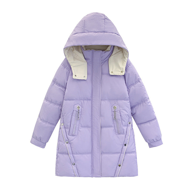 Women's Mid-Length Thickened Down Cotton Coat with Pockets 9