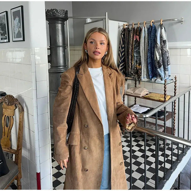 Women's Elegant Plush Long Sleeve Coat with Notched Collar 3