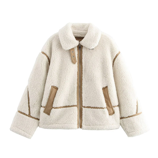 Women's Stylish Patchwork Jacket Coat Medium Thickness Polyester 1