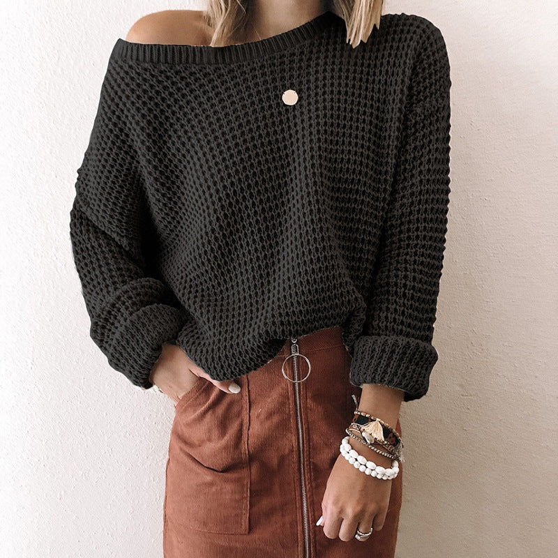 Women's Cozy Knit Asymmetrical Neck Sweater for Autumn and Winter 8