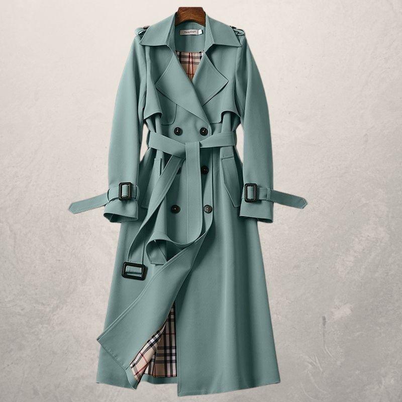 Women's Double-Breasted Trench Coat Warm Fabric with Adjustable Belt 9