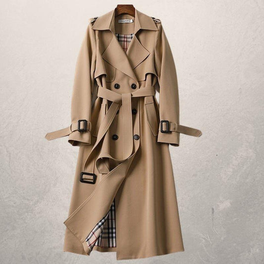 Women's Double-Breasted Trench Coat Warm Fabric with Adjustable Belt 1