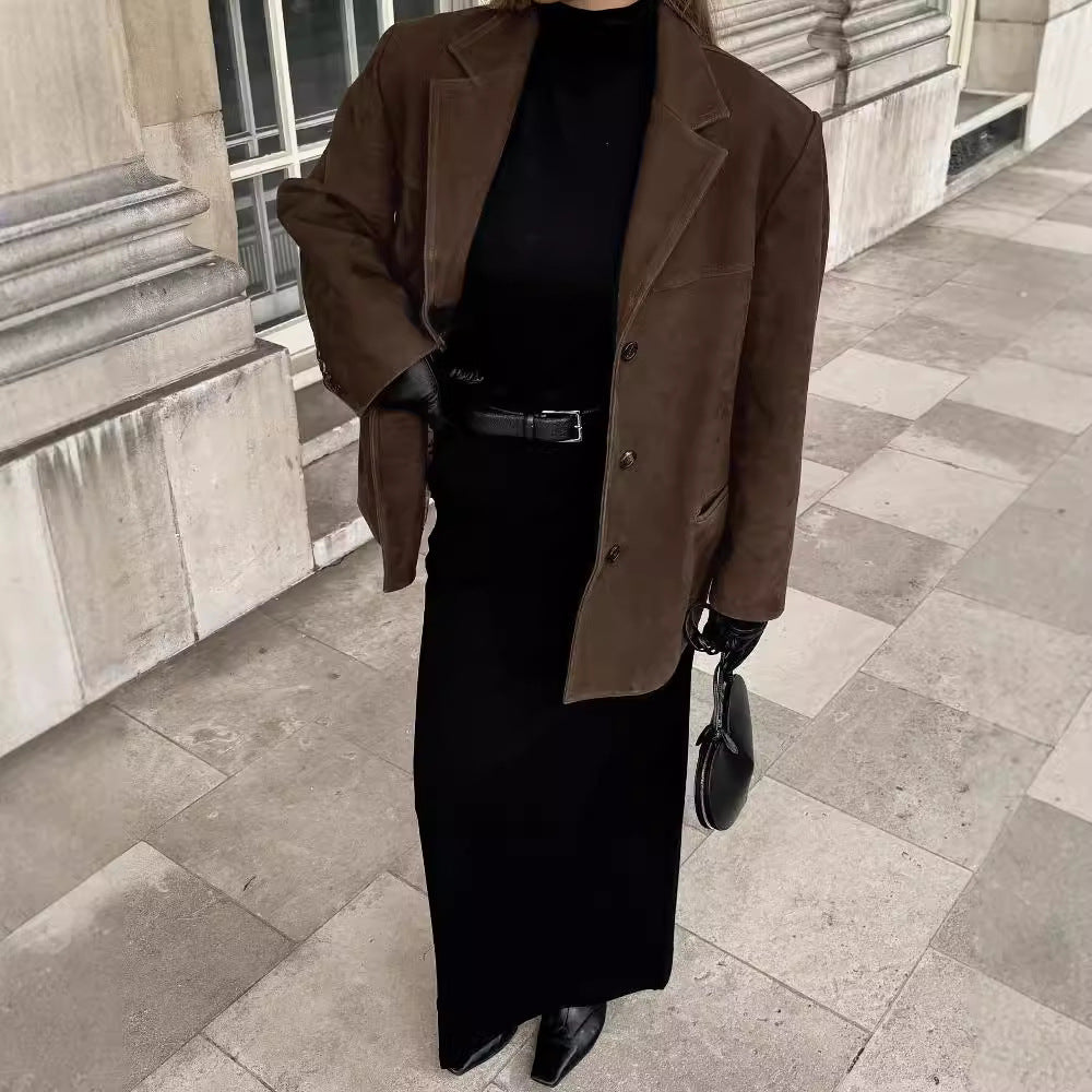 Women's Retro Design Overcoat with Folded Collar Elegant Vintage Style 3