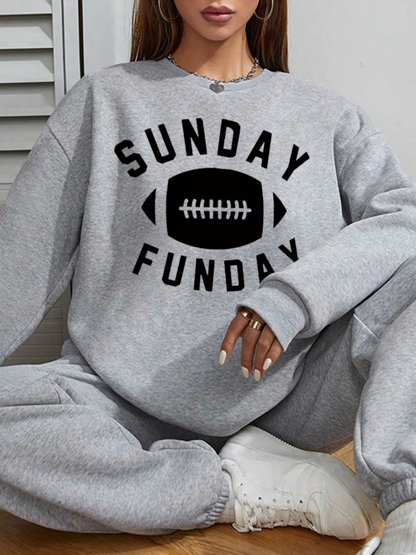 Women's Casual Pullover Sweater with American Football Print Cotton 1