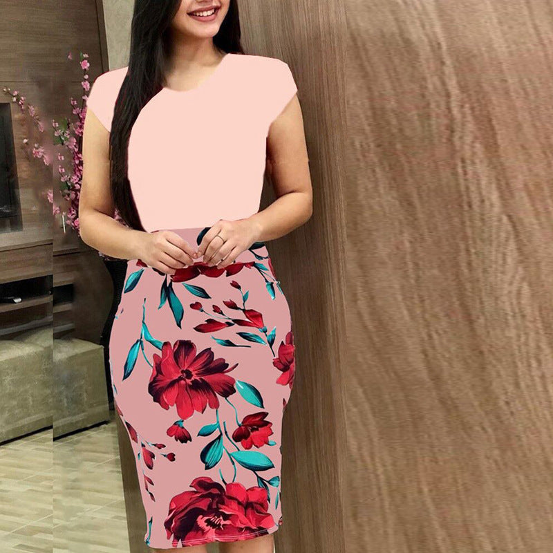 Women's Elegant Printed Midi Pencil Dress Comfortable Milk Silk 4