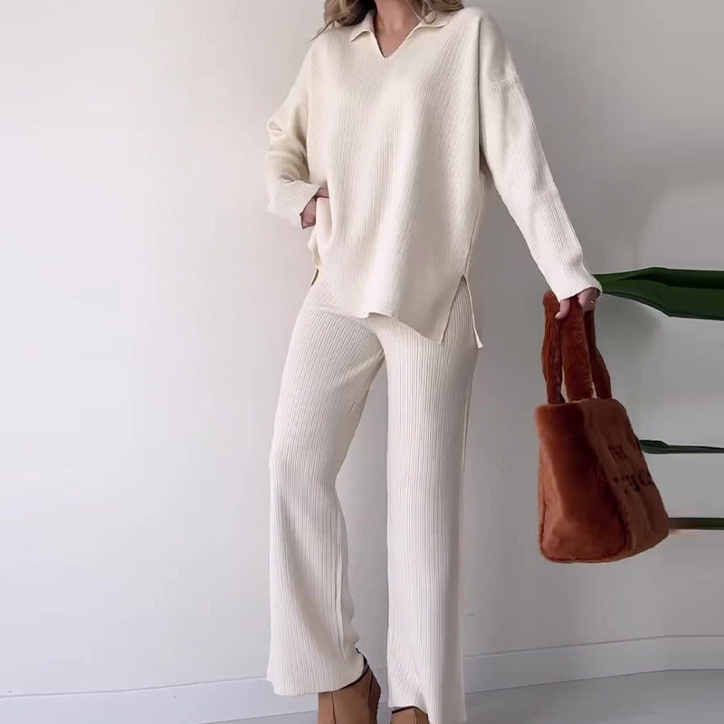 Women's Casual Two-Piece Knit Set with Elegant Collar 5