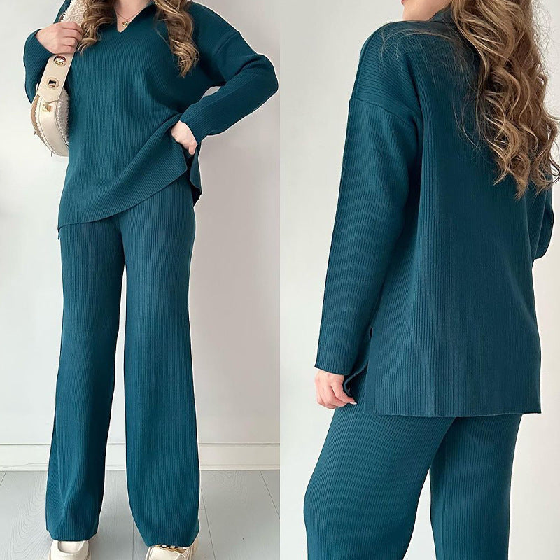 Women's Casual Two-Piece Knit Set with Elegant Collar 10