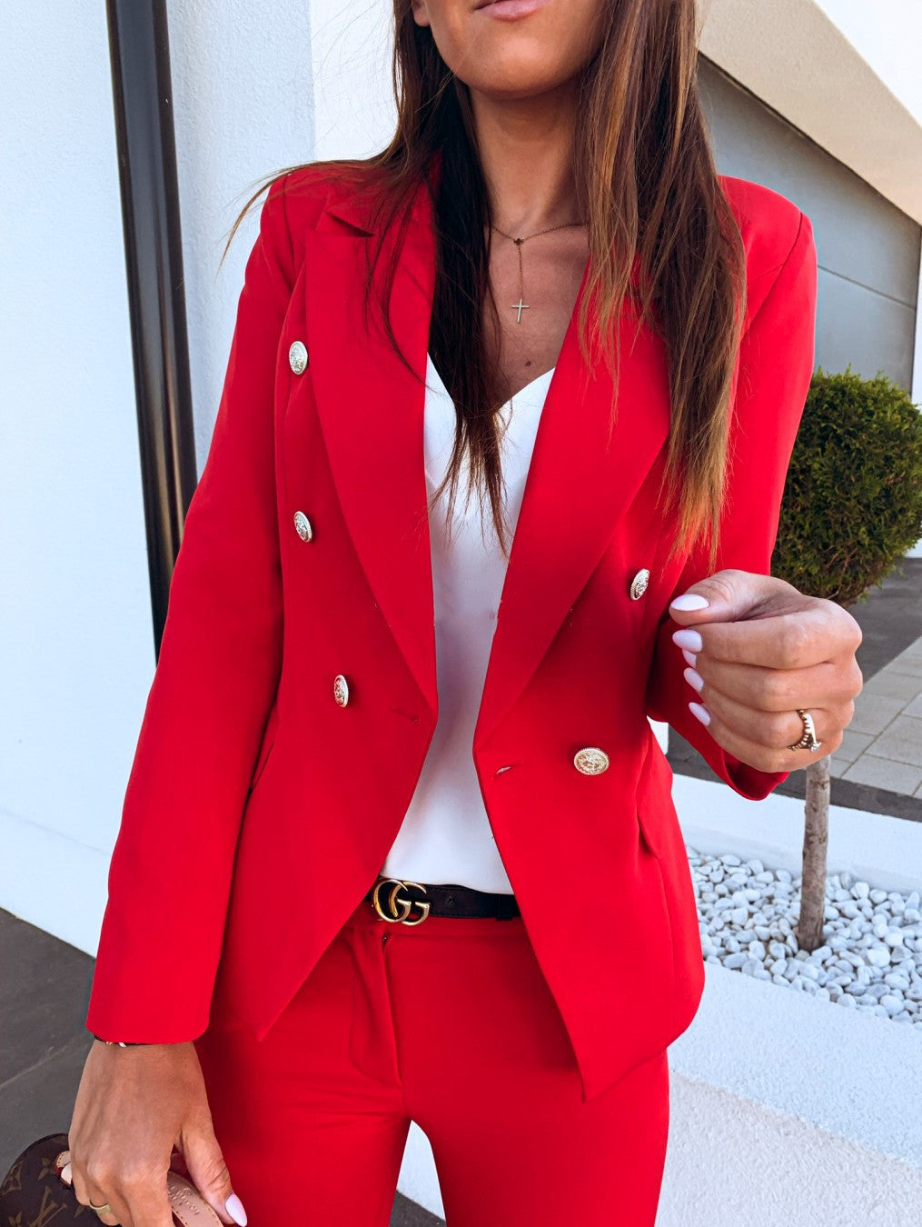Women's Double-Breasted Blazer Elegant Tailored Fit with Metallic Buttons 4