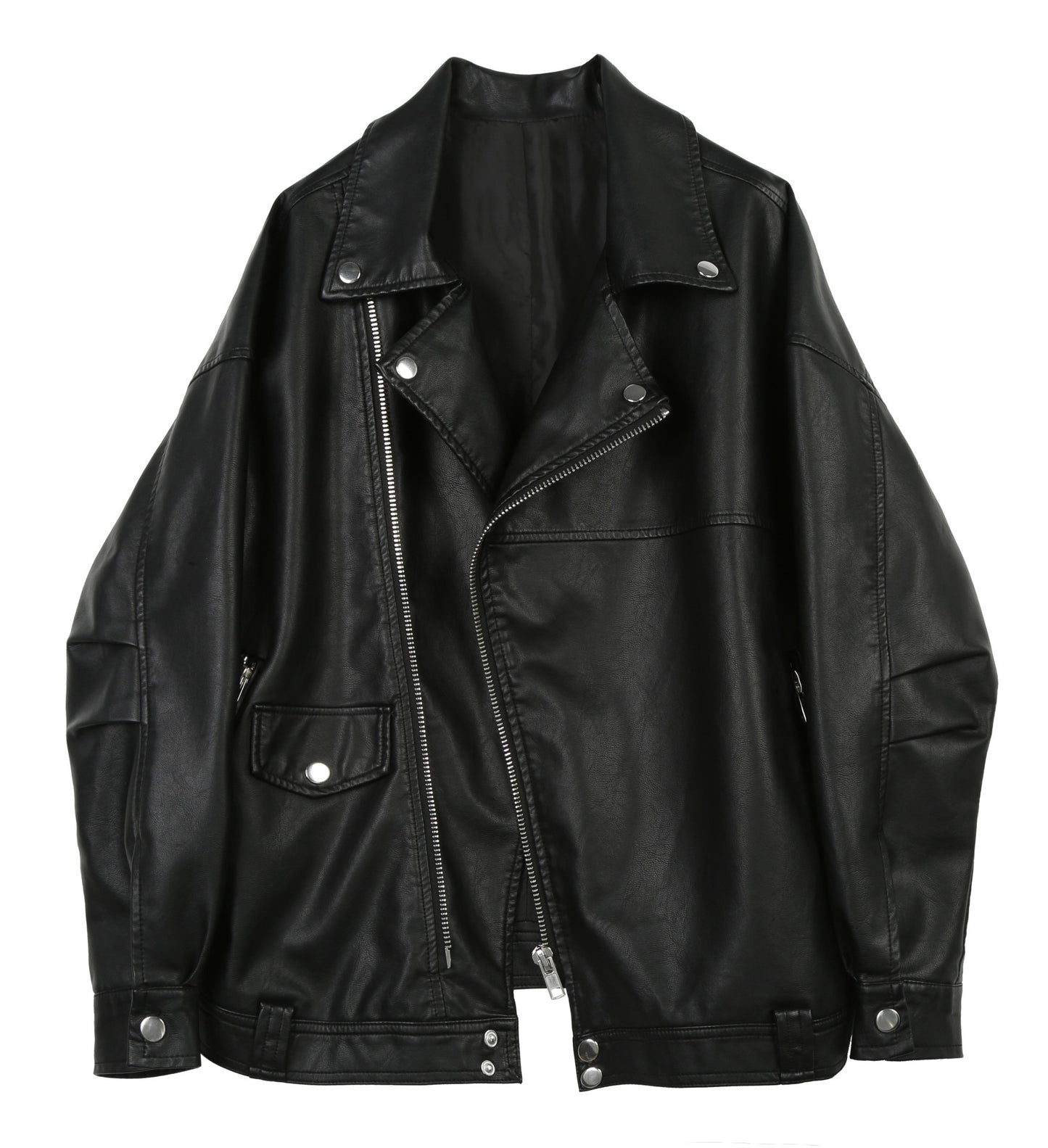 Women's Casual Loose Plus Size Black Leather Coat 3