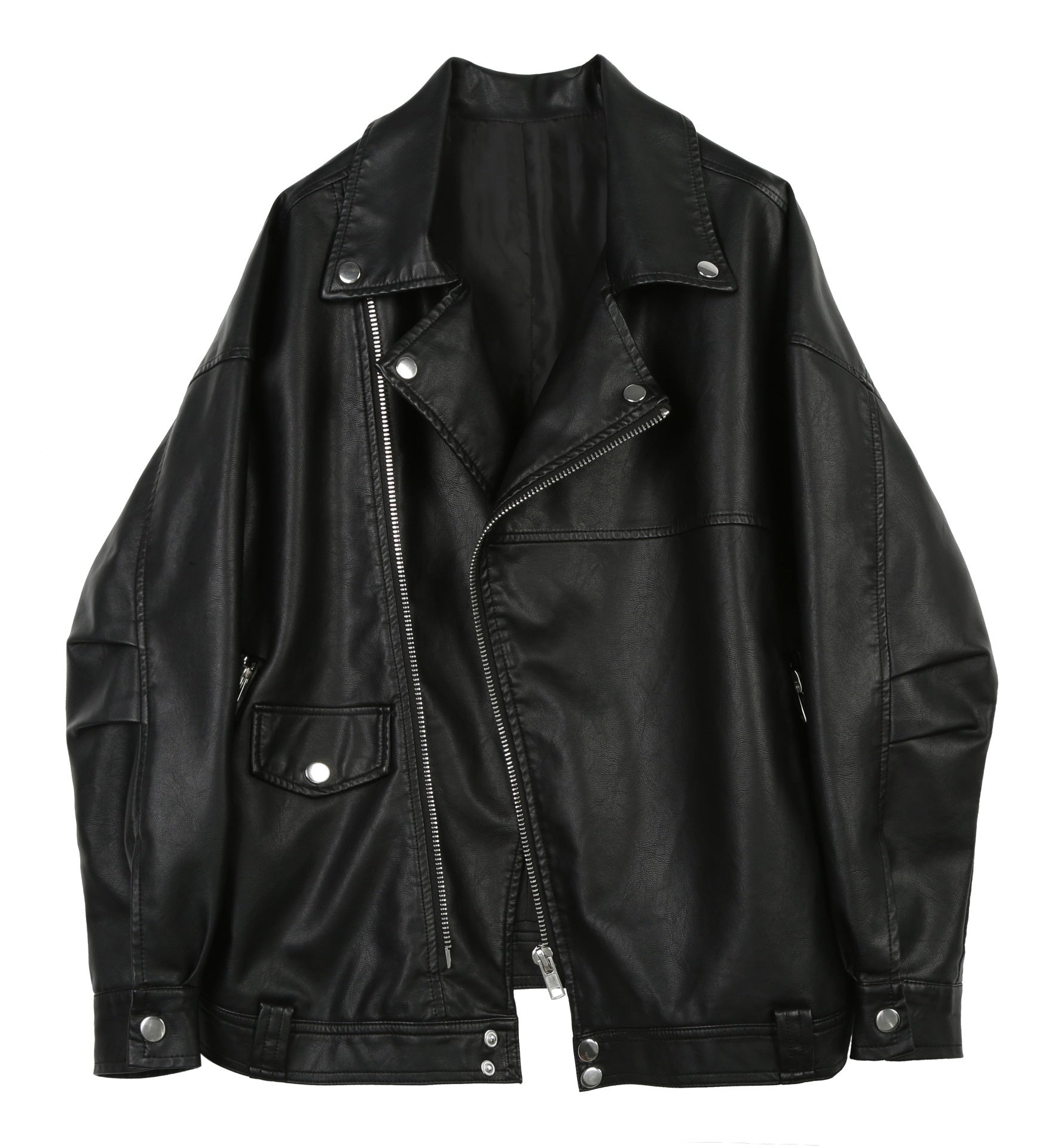 Women's Casual Loose Plus Size Black Leather Coat 3