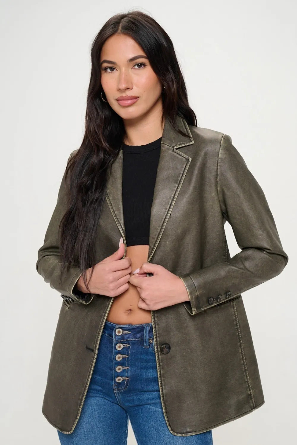 Women's Stylish Single-Breasted Vegan Leather Blazer Ethical Fashion 2