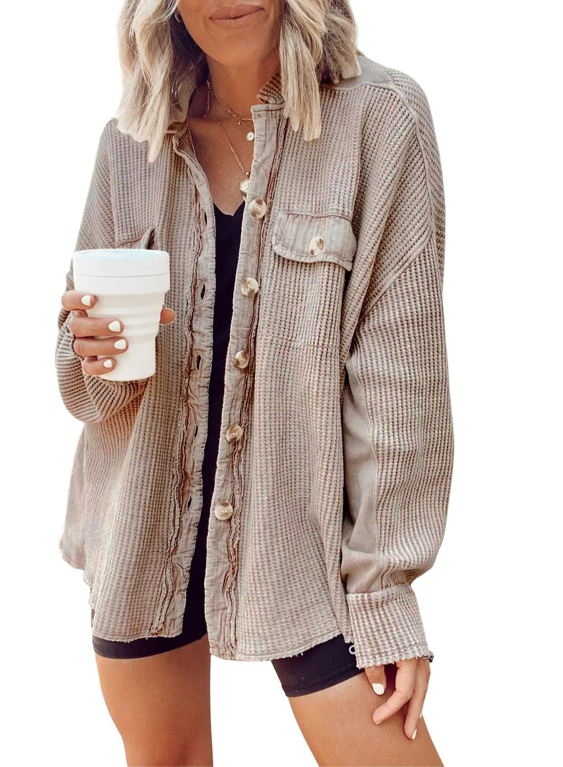 Women's Elegant Button-Up Shirt Jacket Versatile Long Sleeve 11