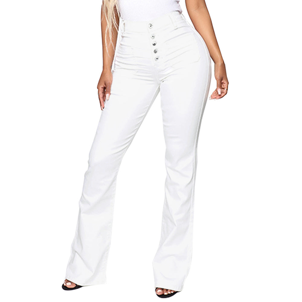 Women's Slim Fit Washed Denim Trousers with Pockets 3