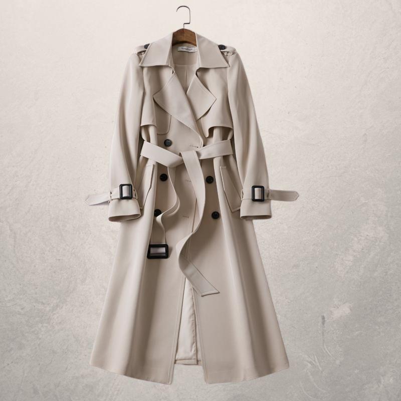 Women's Double-Breasted Trench Coat Warm Fabric with Adjustable Belt 5