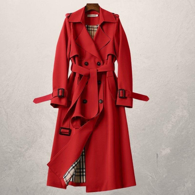 Women's Double-Breasted Trench Coat Warm Fabric with Adjustable Belt 11