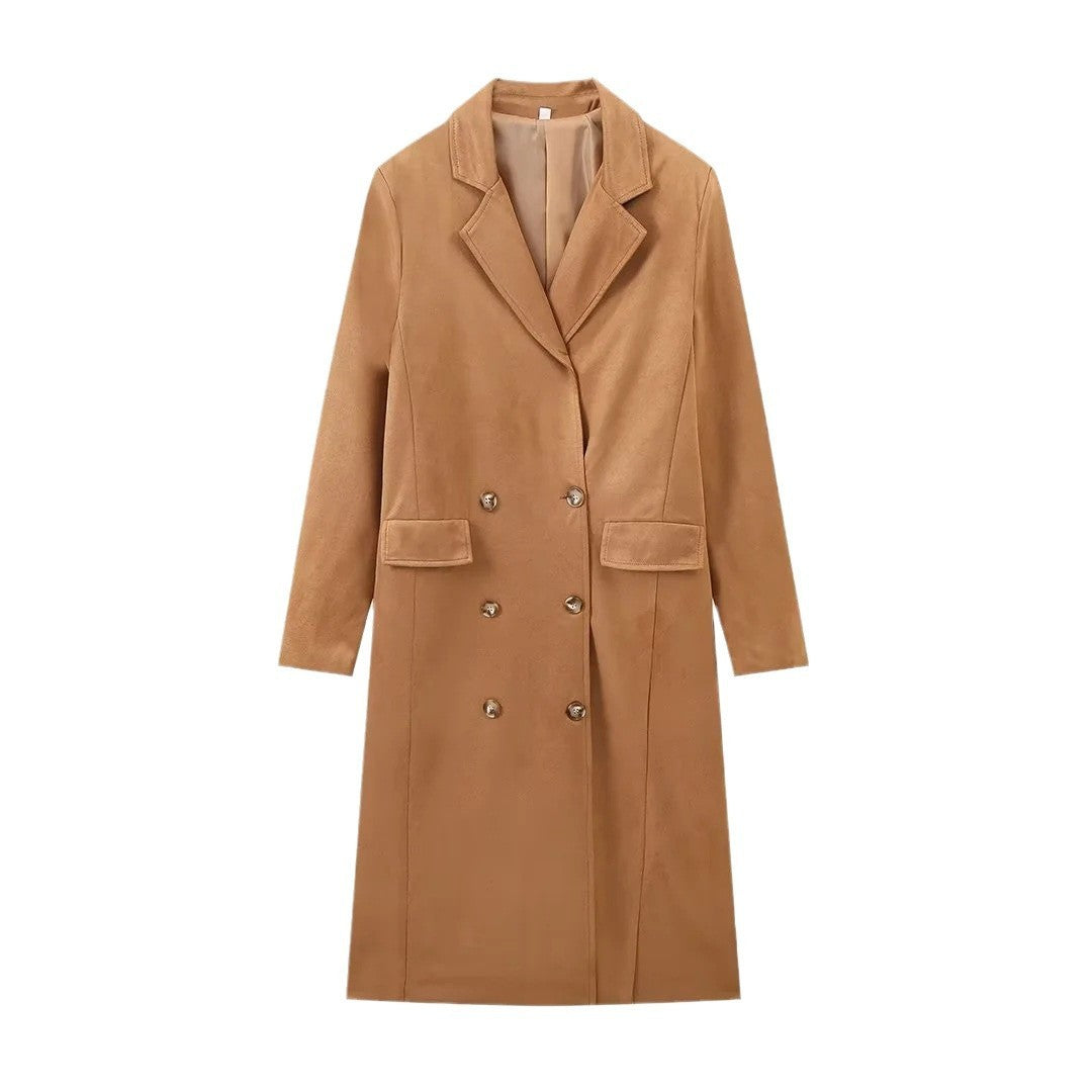 Women's Elegant Plush Long Sleeve Coat with Notched Collar 5