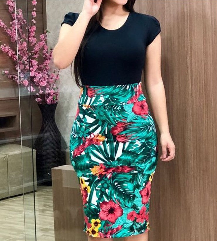Women's Elegant Printed Midi Pencil Dress Comfortable Milk Silk 3