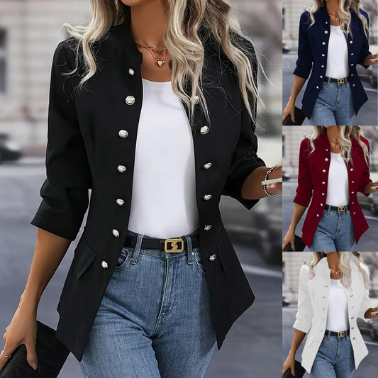 Women's Elegant Winter Cardigan with High Collar and Double Breasted Design 1