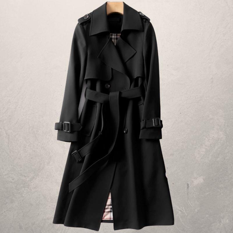 Women's Double-Breasted Trench Coat Warm Fabric with Adjustable Belt 2