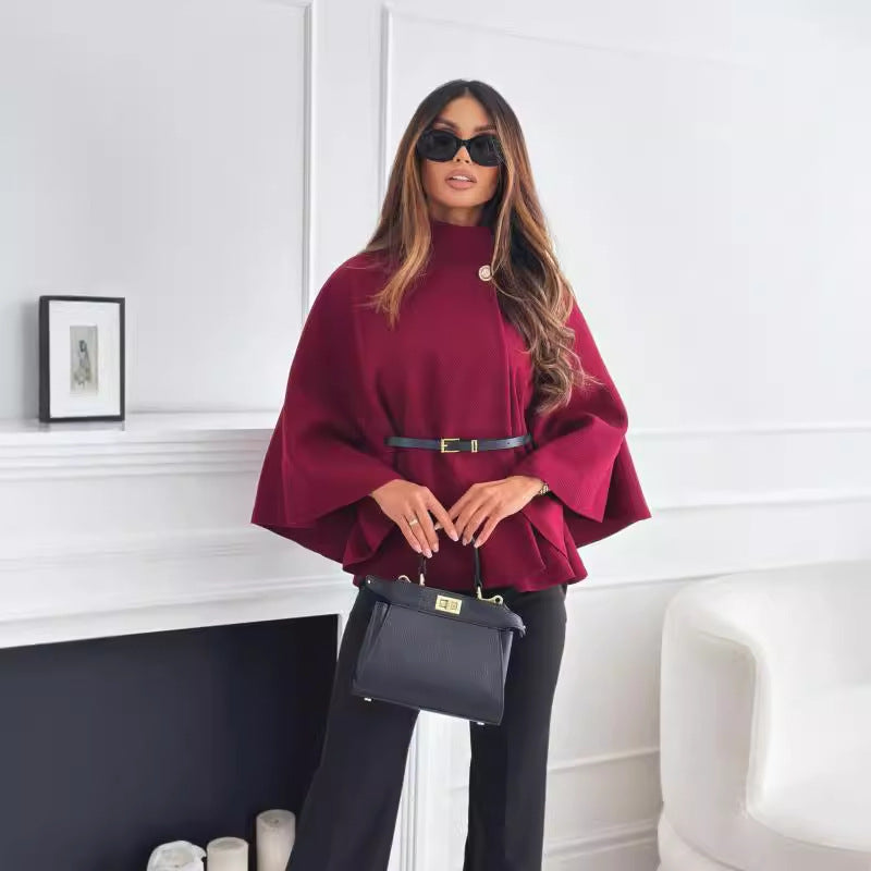 Women's Elegant Structured Poncho with Belt Modern Style 7