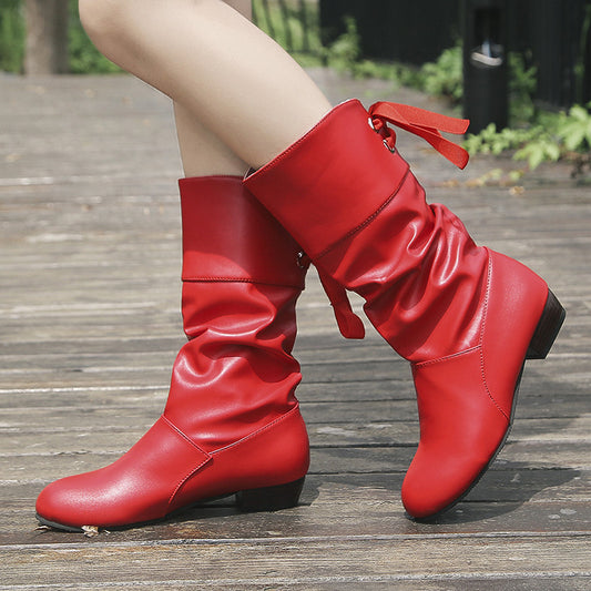 Women's Mid-Calf Boots with Thick Heel PU Leather for Comfort and Style 1