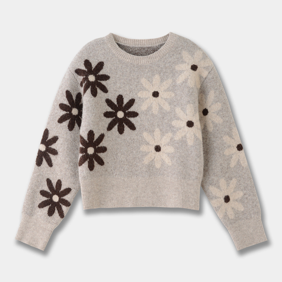 Women's Elegant Wool Sweater with Contrast Pattern Round Neck 4