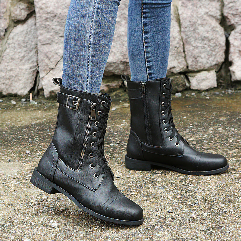Women's Elegant Lace-Up Ankle Boots Low Heel Comfort 6