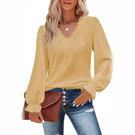 Women's Casual V-Neck T-Shirt with Geometric Pattern Cotton 8