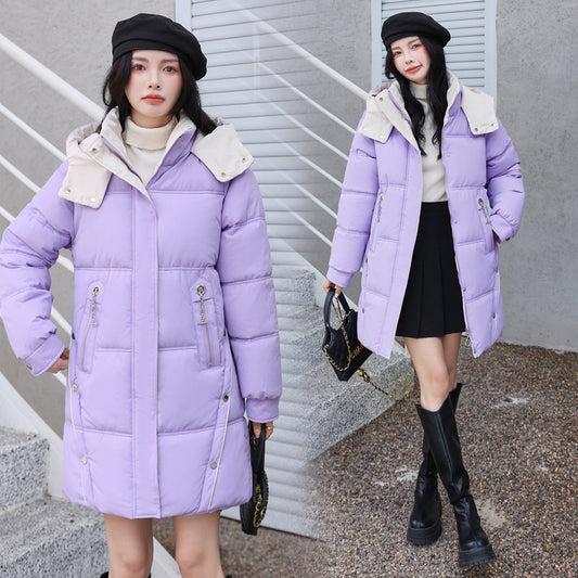 Women's Mid-Length Thickened Down Cotton Coat with Pockets 1
