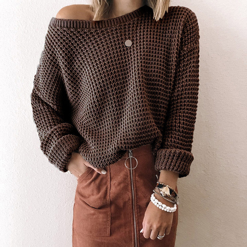 Women's Cozy Knit Asymmetrical Neck Sweater for Autumn and Winter 7