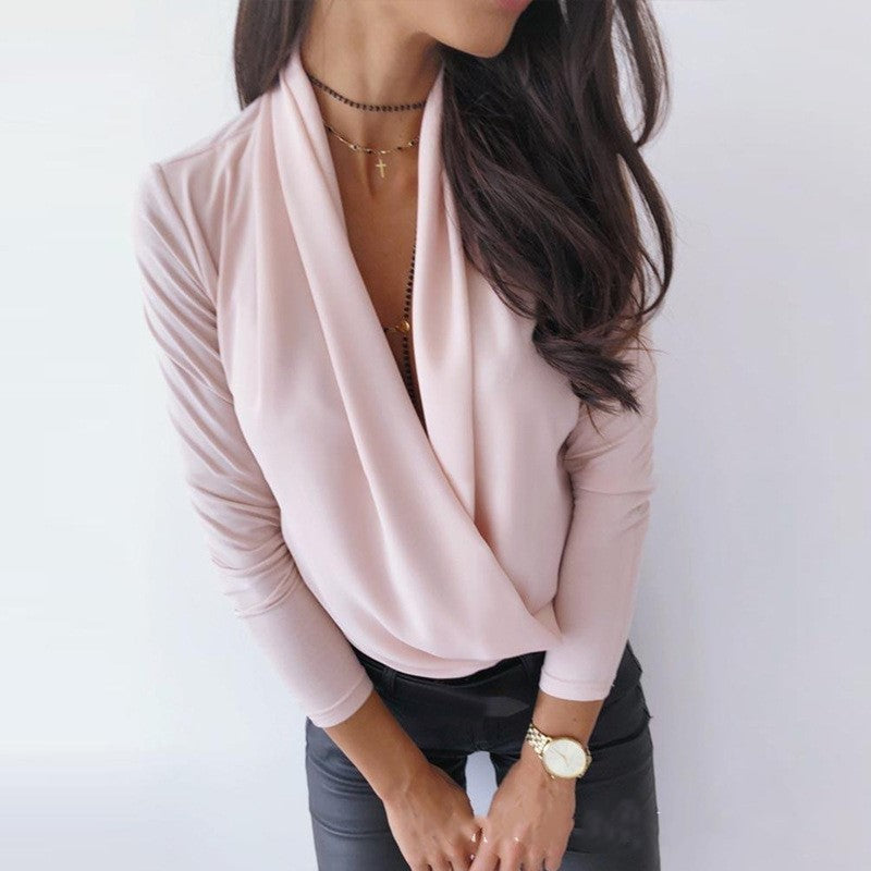 Women's Elegant Deep V-Neck Blouse Lightweight Comfortable Fabric 2