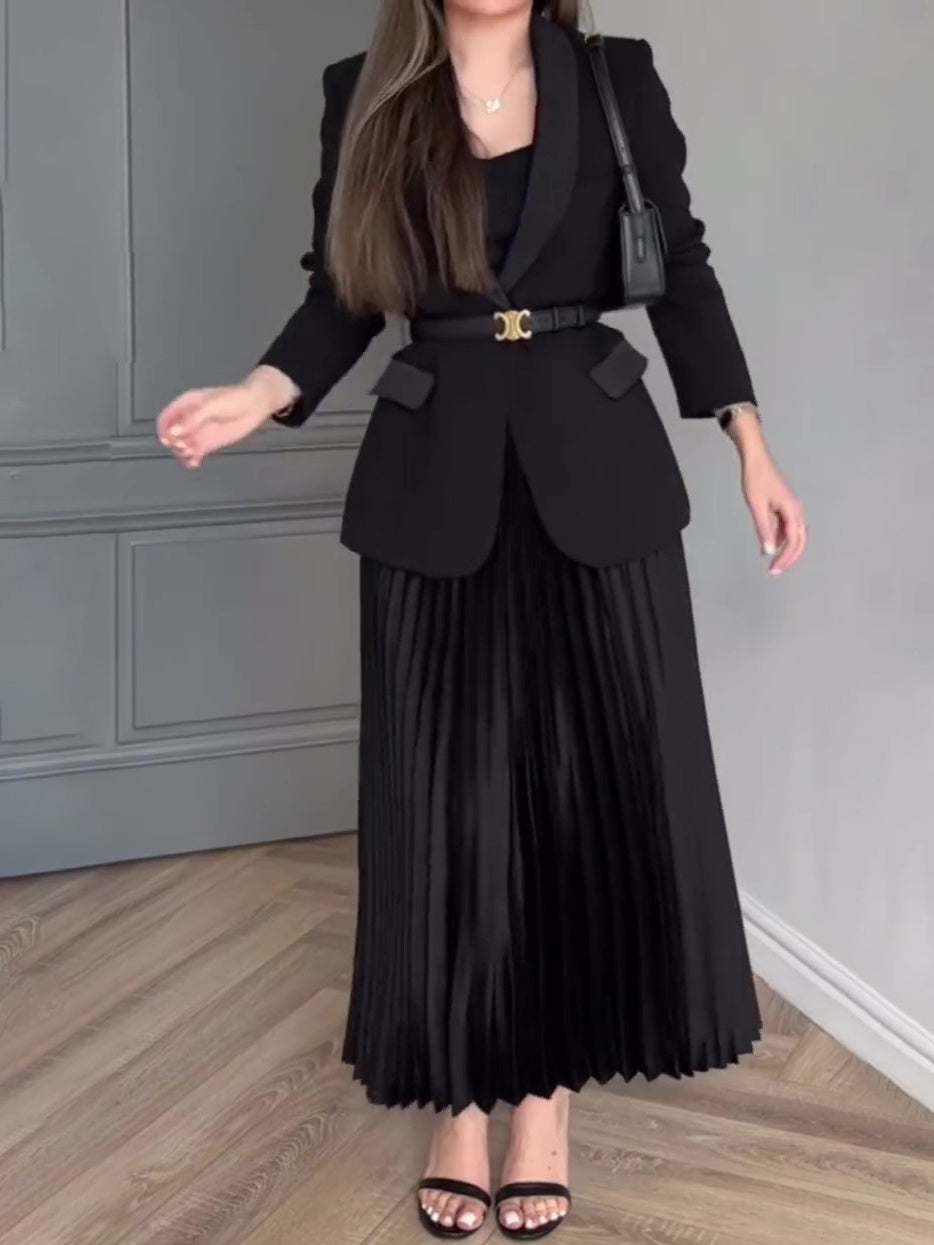 Women's Elegant Blazer and Pleated Skirt Set for Professional and Formal Wear 3