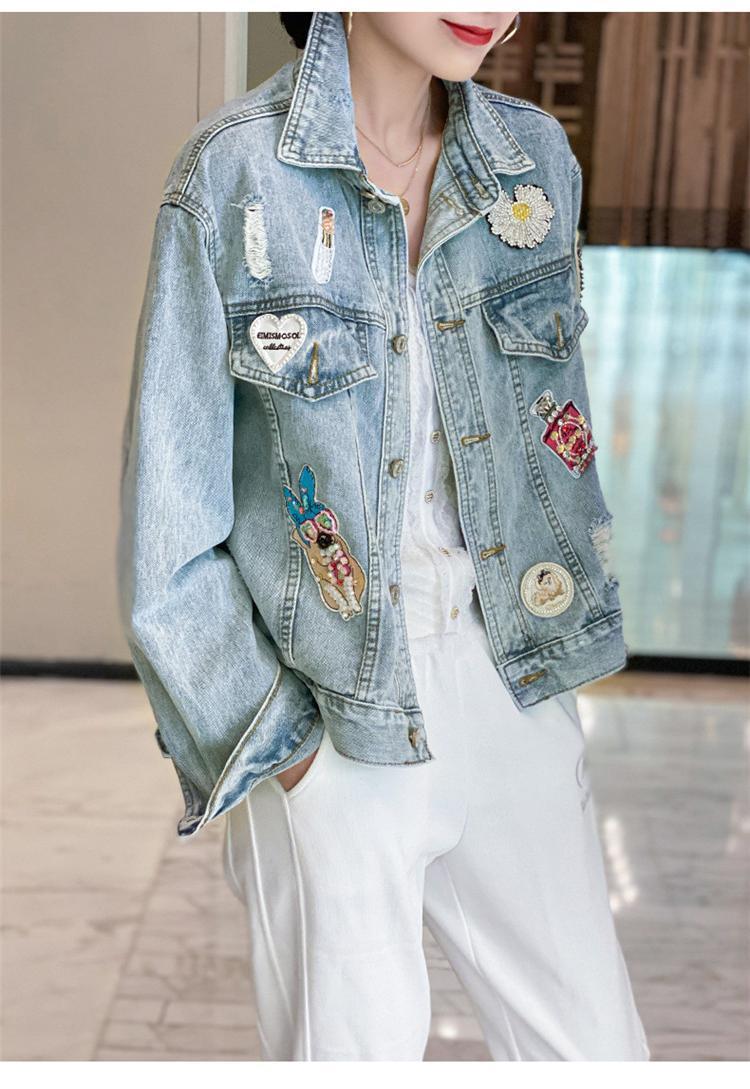 Women's Casual Ripped Denim Jacket Loose Fit Cotton 6