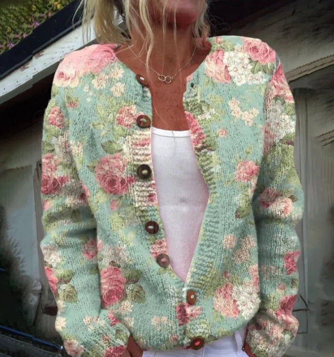 Women's 3D Printed Cardigan Sweater Knit Comfortable Modern Design 2