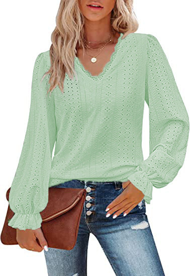 Women's Casual V-Neck T-Shirt with Geometric Pattern Cotton 3