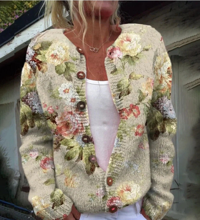 Women's 3D Printed Cardigan Sweater Knit Comfortable Modern Design 7