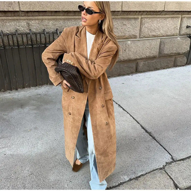 Women's Elegant Plush Long Sleeve Coat with Notched Collar 2