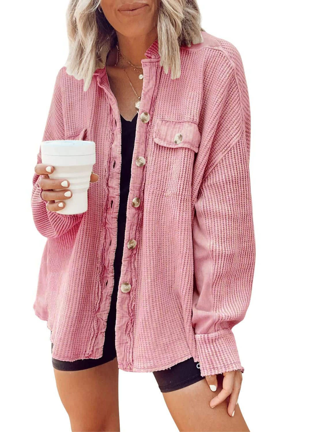 Women's Elegant Button-Up Shirt Jacket Versatile Long Sleeve 9