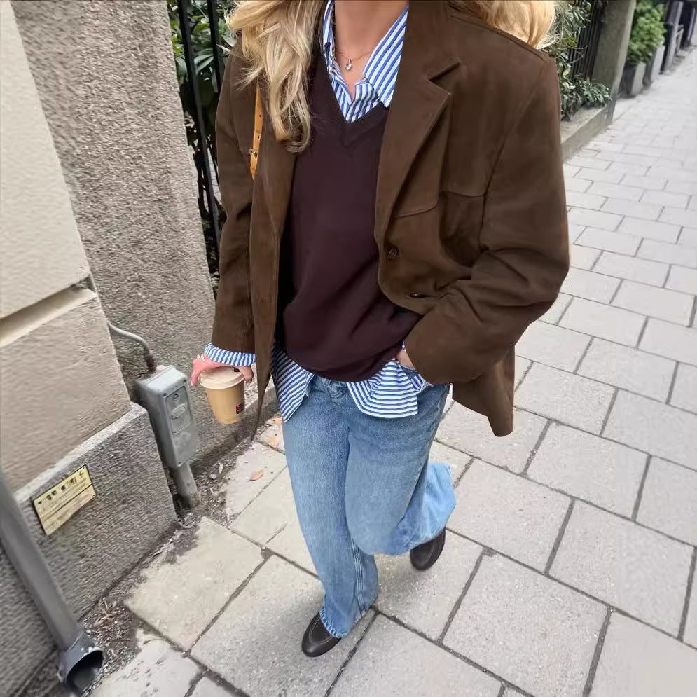 Women's Retro Design Overcoat with Folded Collar Elegant Vintage Style 7