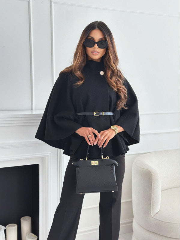 Women's Elegant Structured Poncho with Belt Modern Style 6
