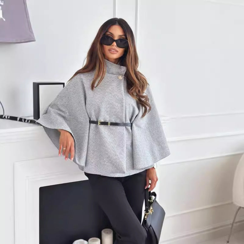 Women's Elegant Structured Poncho with Belt Modern Style 5