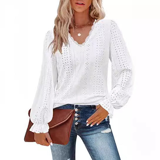 Women's Casual V-Neck T-Shirt with Geometric Pattern Cotton 7